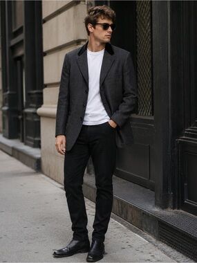 Joseph Men's Dark Charcoal Blazer with Black Collar